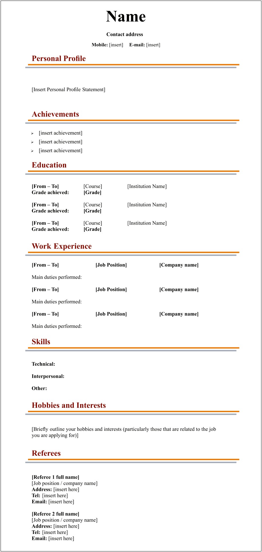 Resume Templates Fill In The Blanks Free
