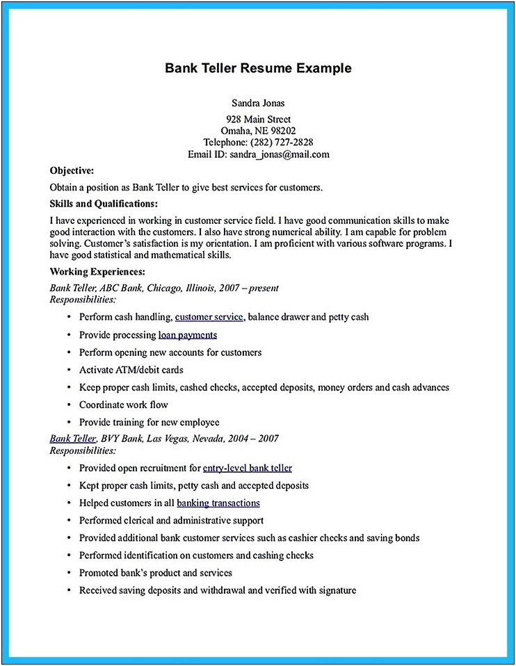 Resume Templates For Banking Jobs
