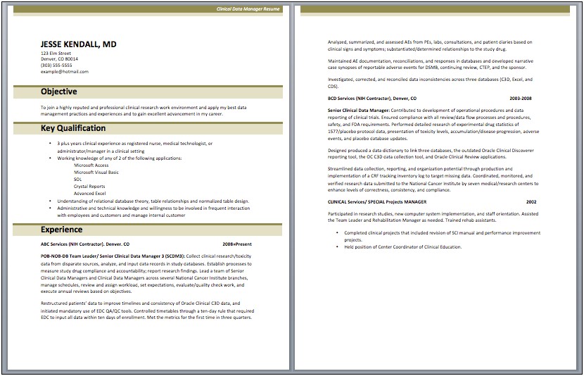 Resume Templates For Clinical Data Management