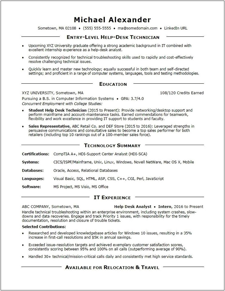 Resume Templates For College Freshman Entry Level Jobs