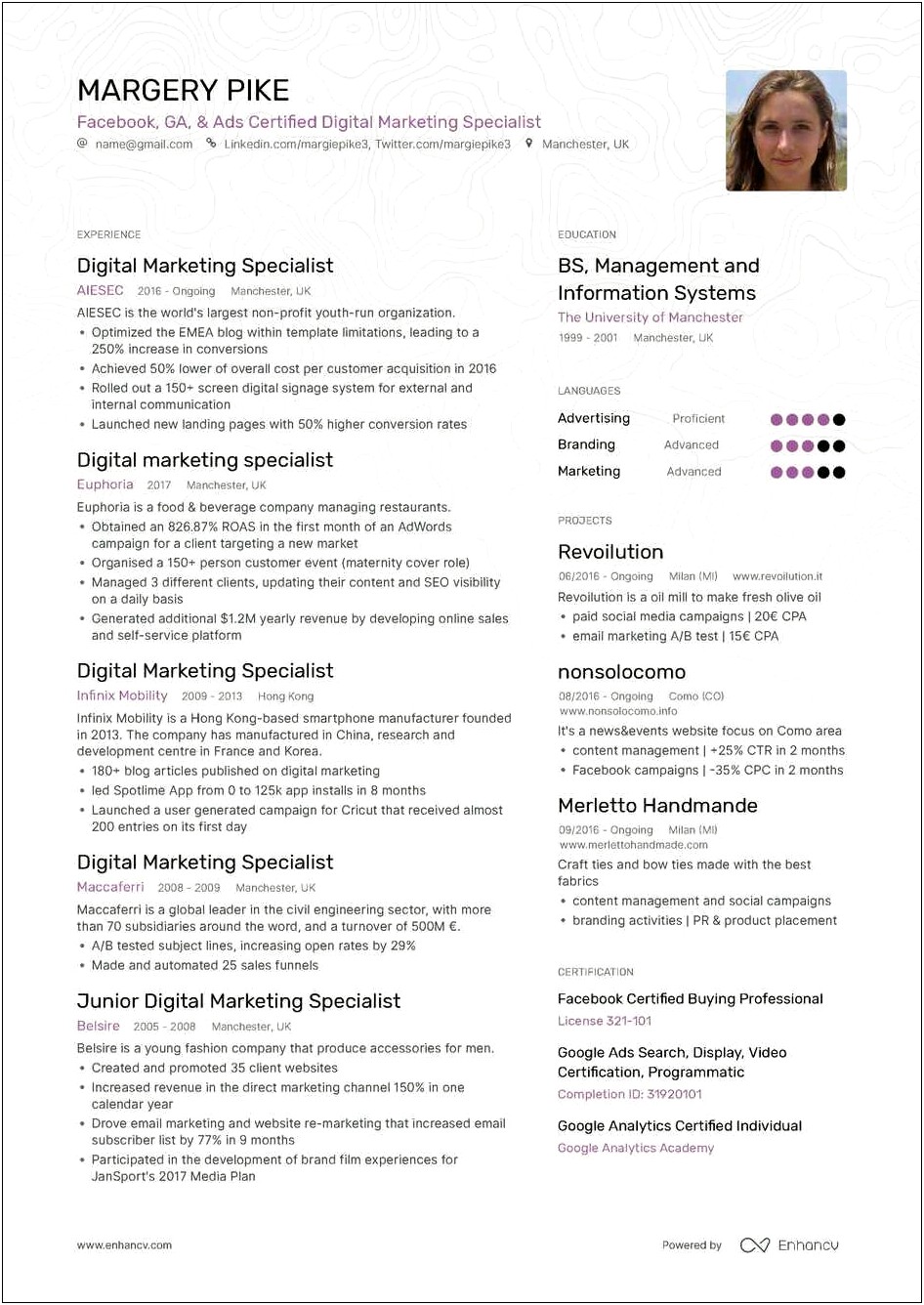 Resume Templates For Content Management