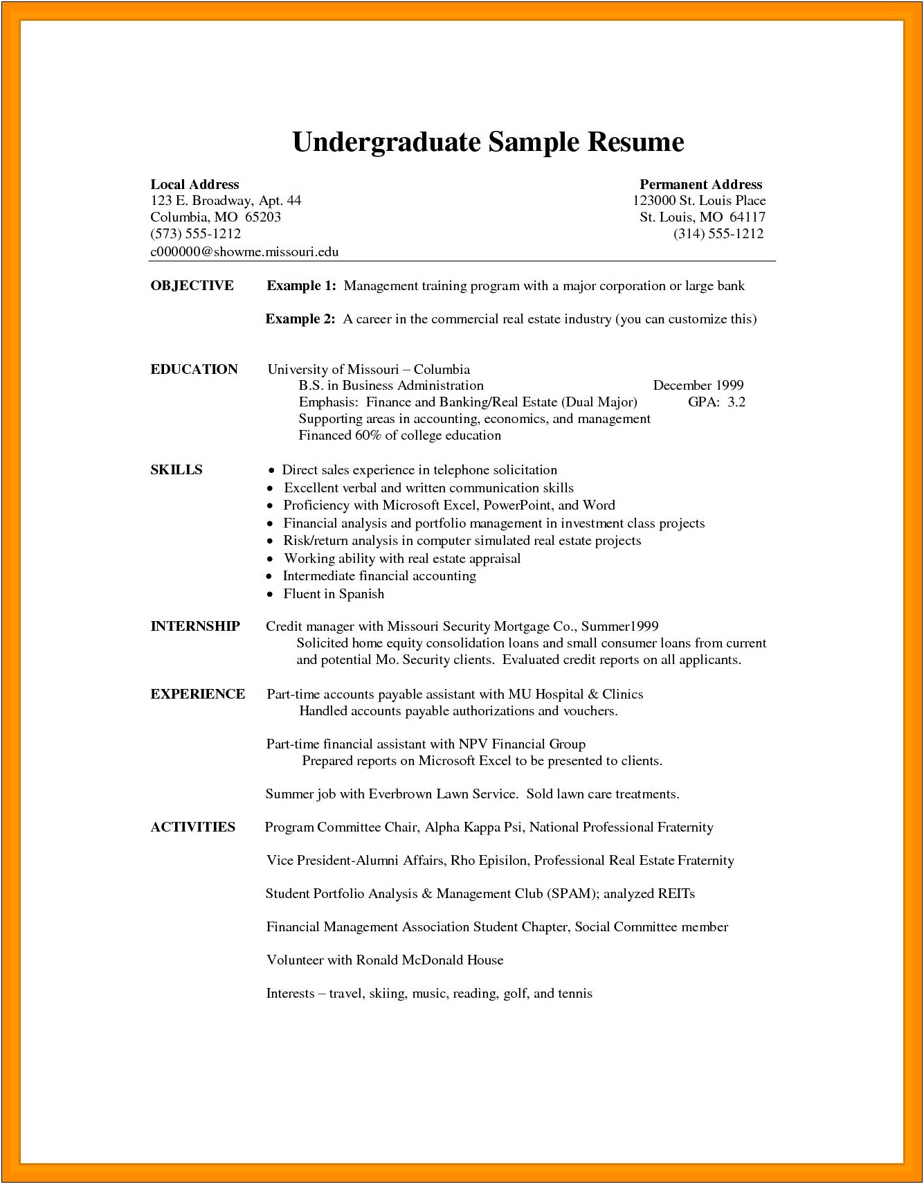Resume Templates For Current University Students
