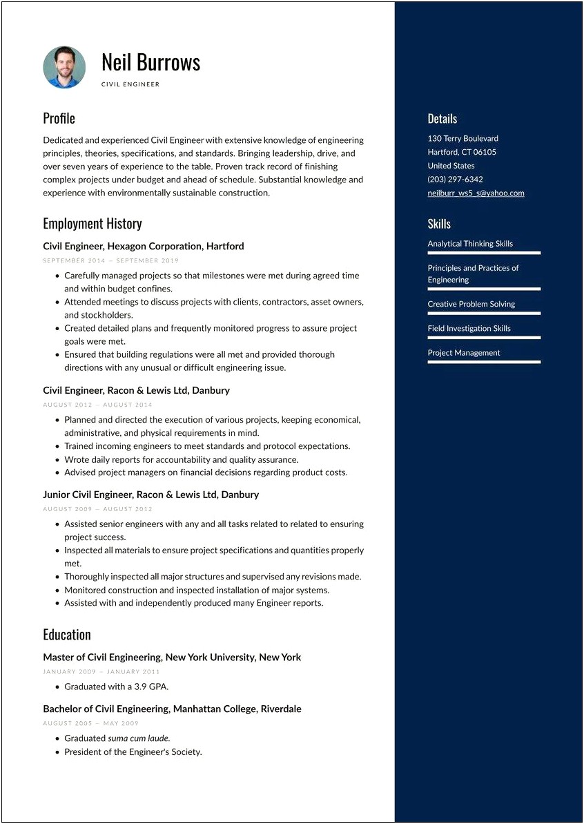 Resume Templates For Experienced Civil Engineers