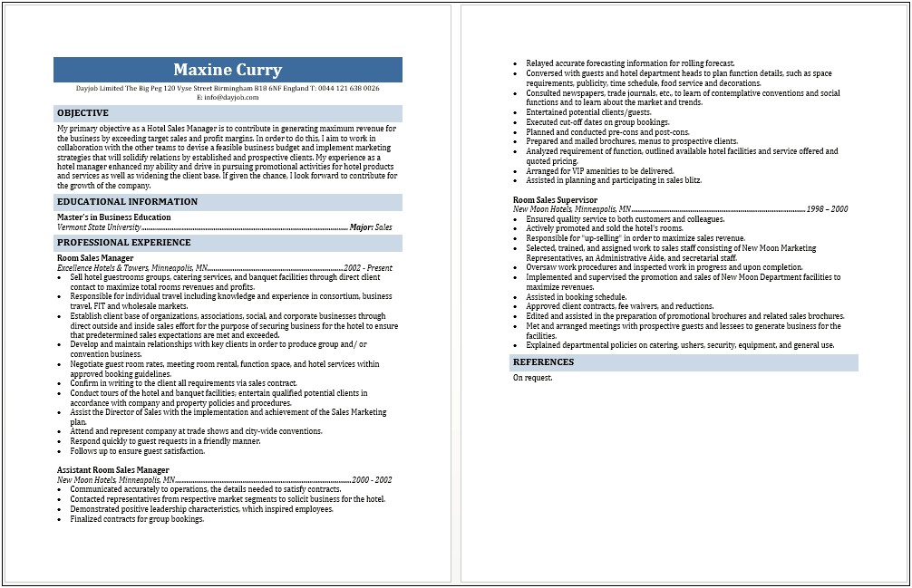 Resume Templates For Hotel General Manager
