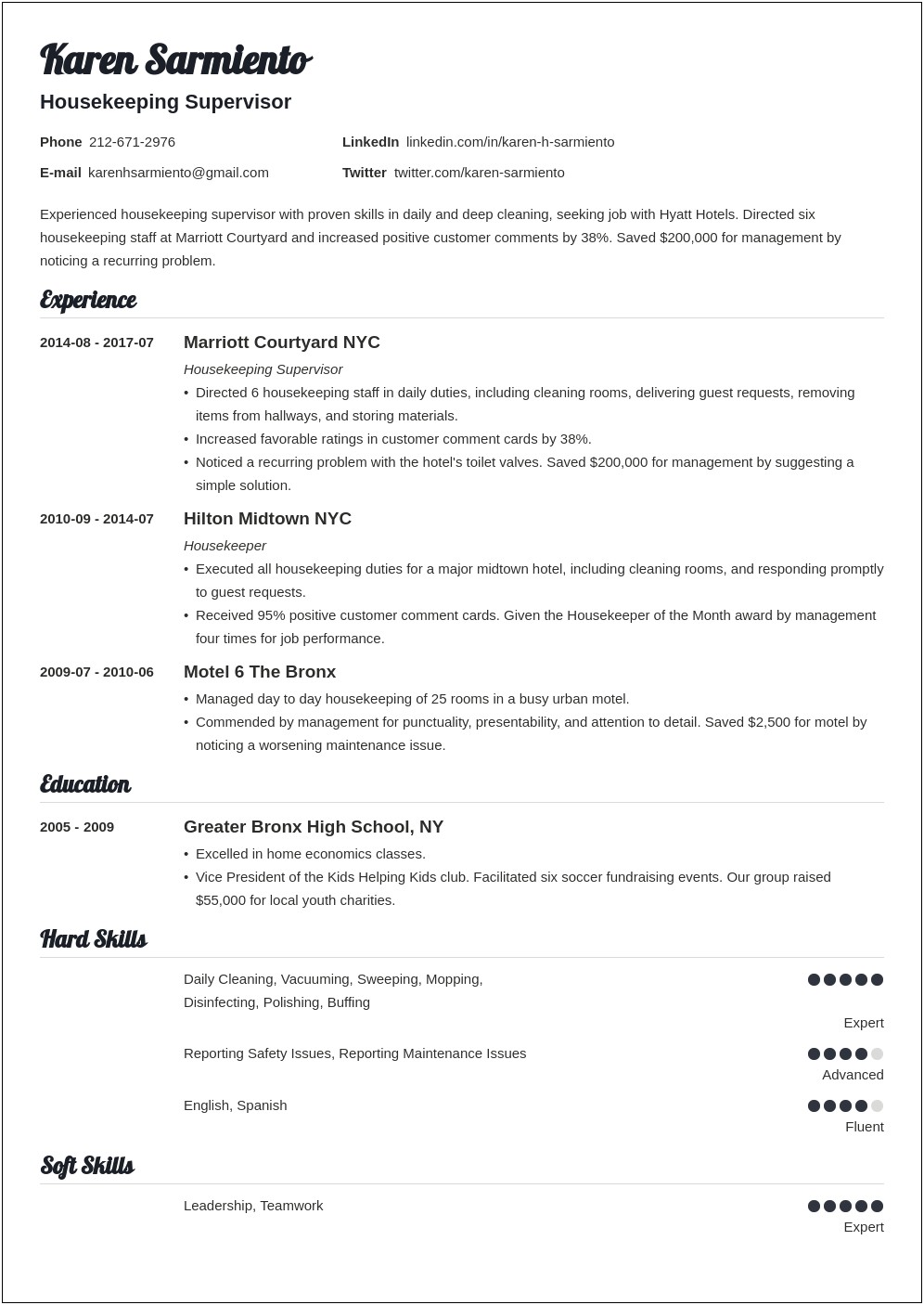 Resume Templates For Housekeeping Jobs