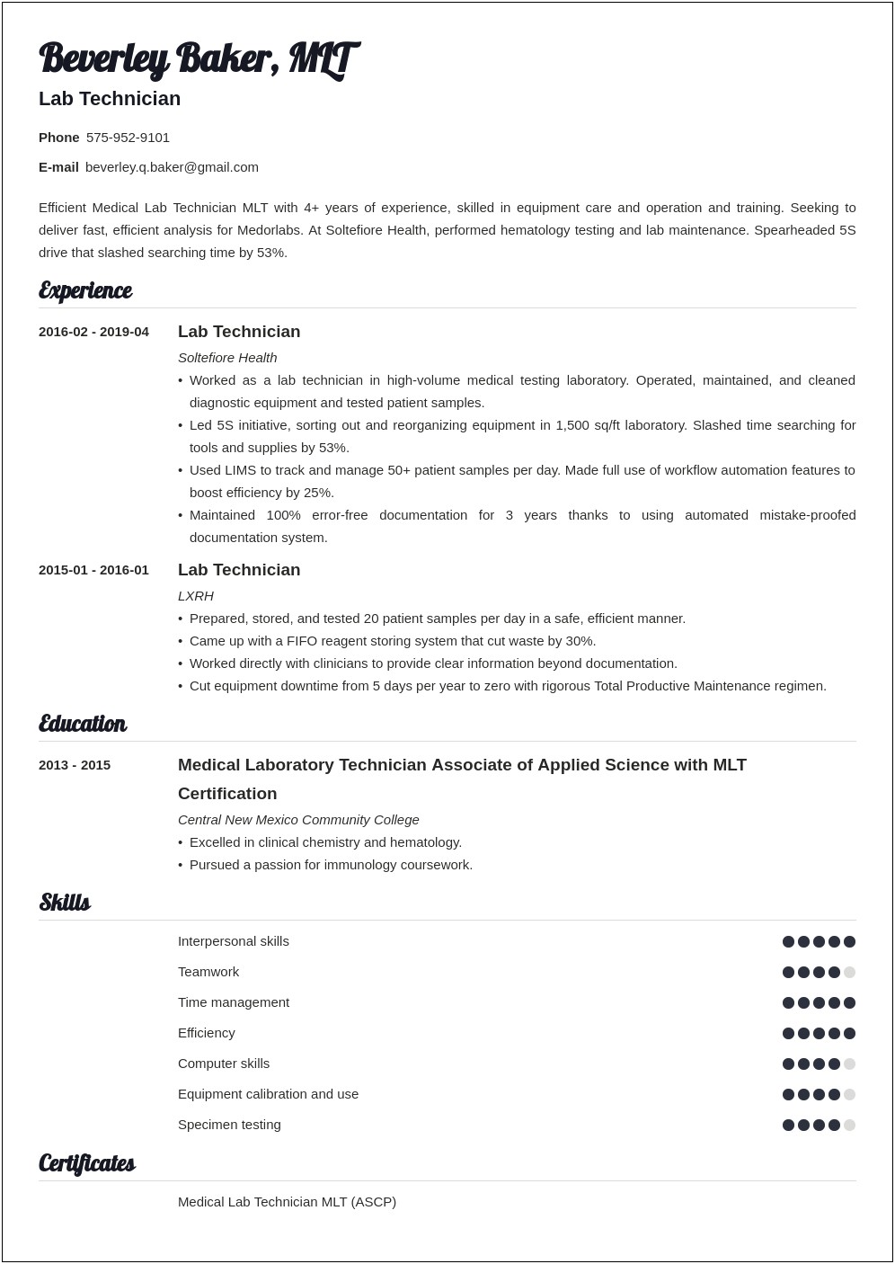 Resume Templates For Medical Jobs
