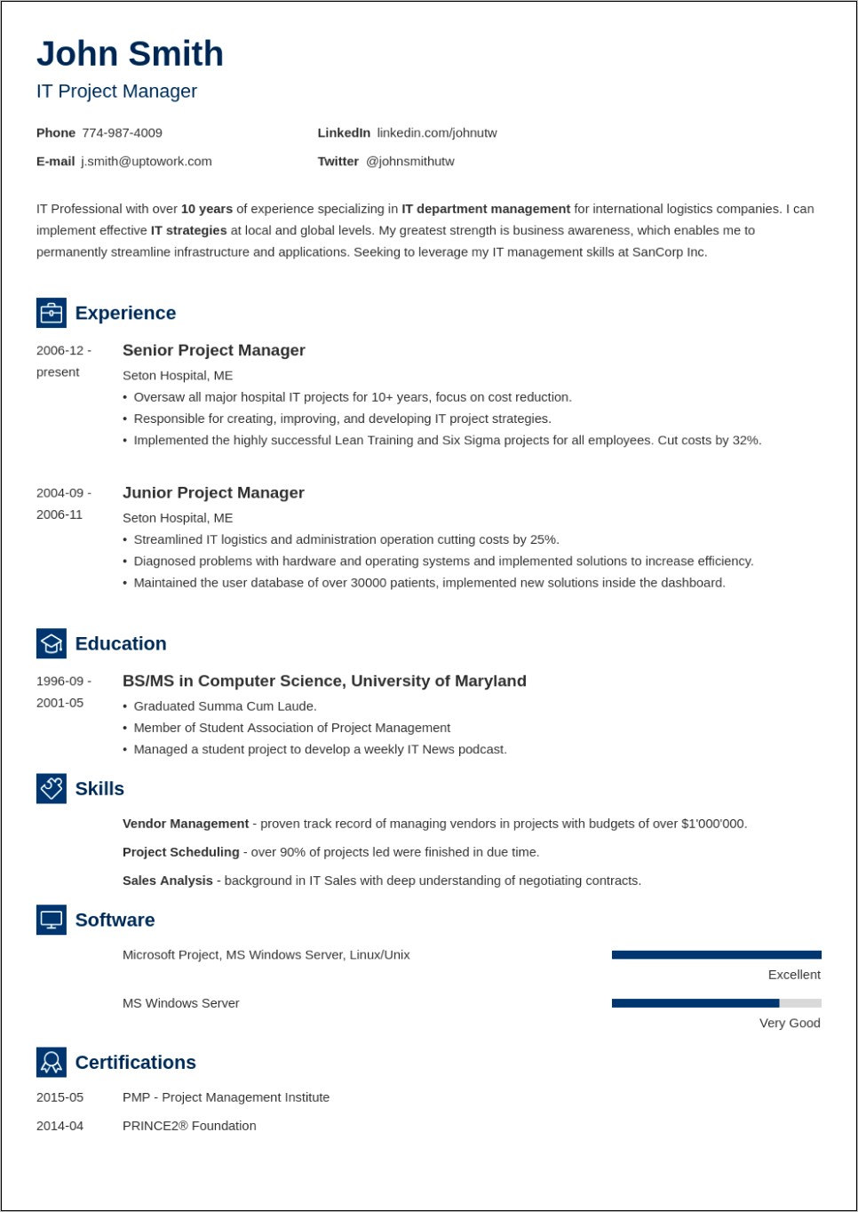 Resume Templates For One Job