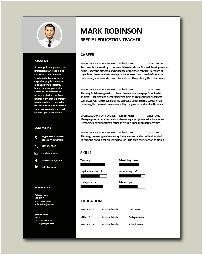 Resume Templates For Physical Education Teachers