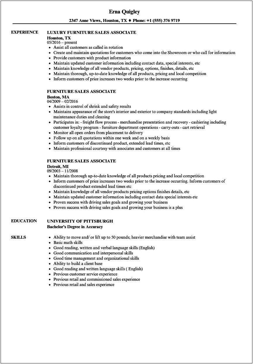 Resume Templates For Retail Sales Position