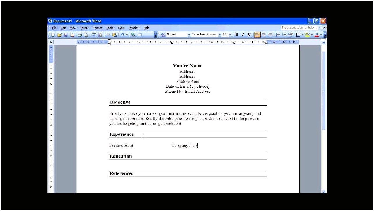 Resume Templates Microsoft Word 2003 Download