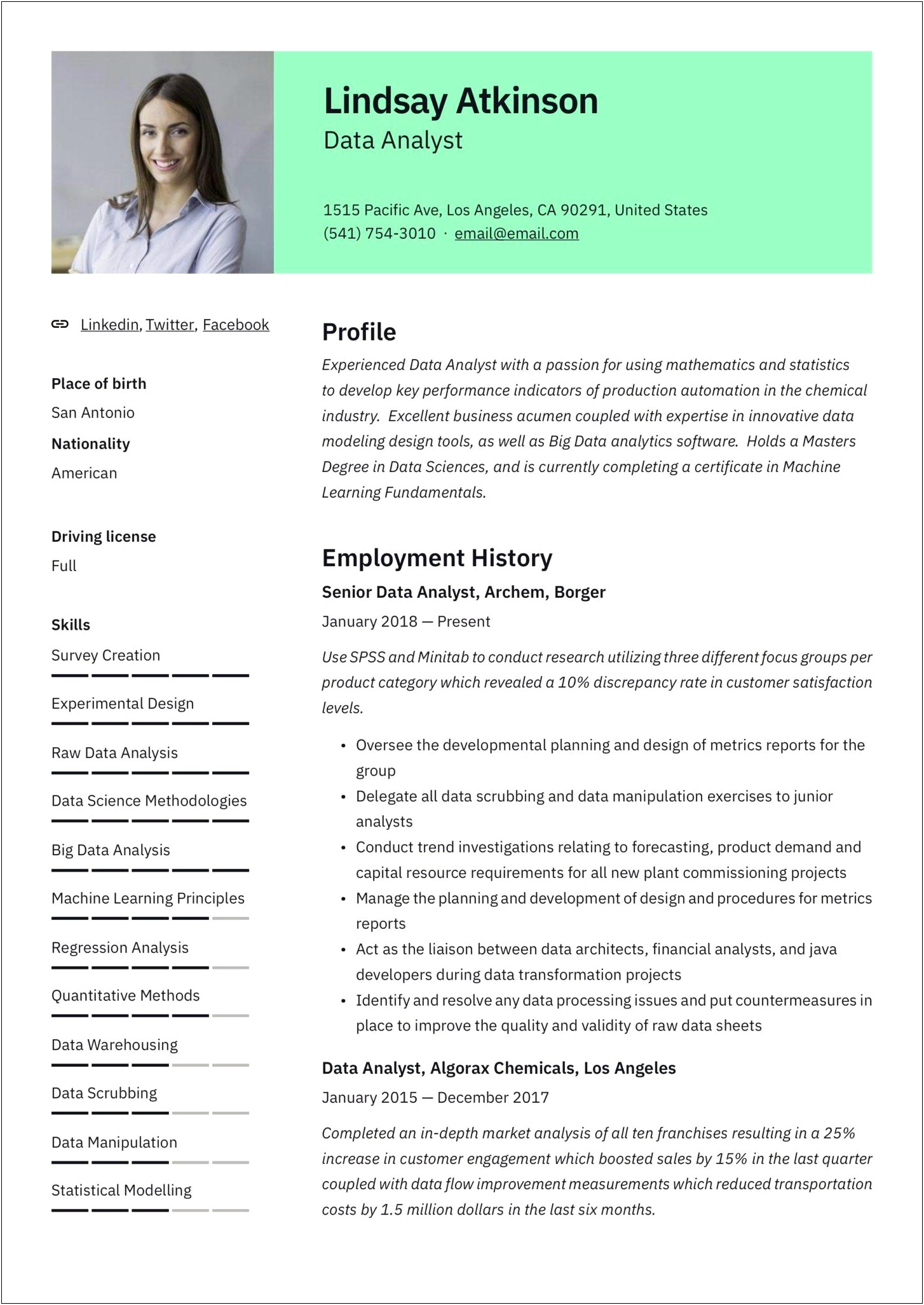 Resume Templates On Word Data Science