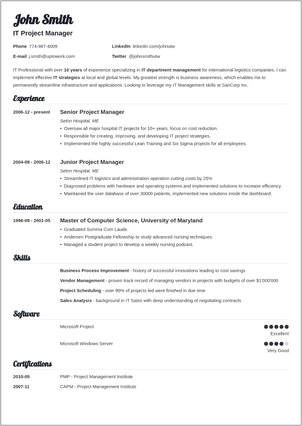 Resume Templates With Job Descriptions