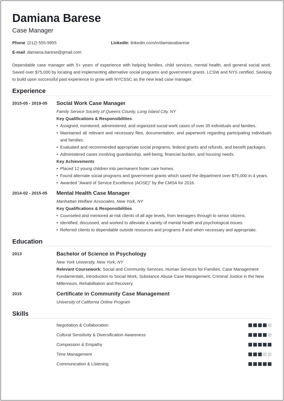Resume Tips For Case Manager
