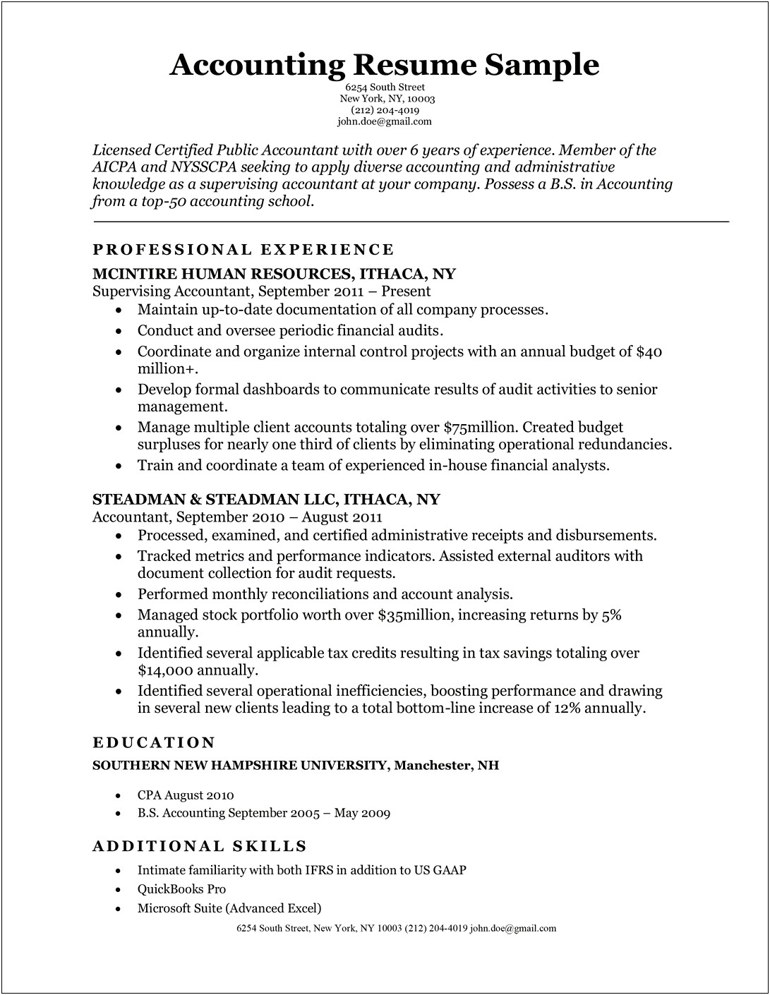 Resume Title Examples For Accounting