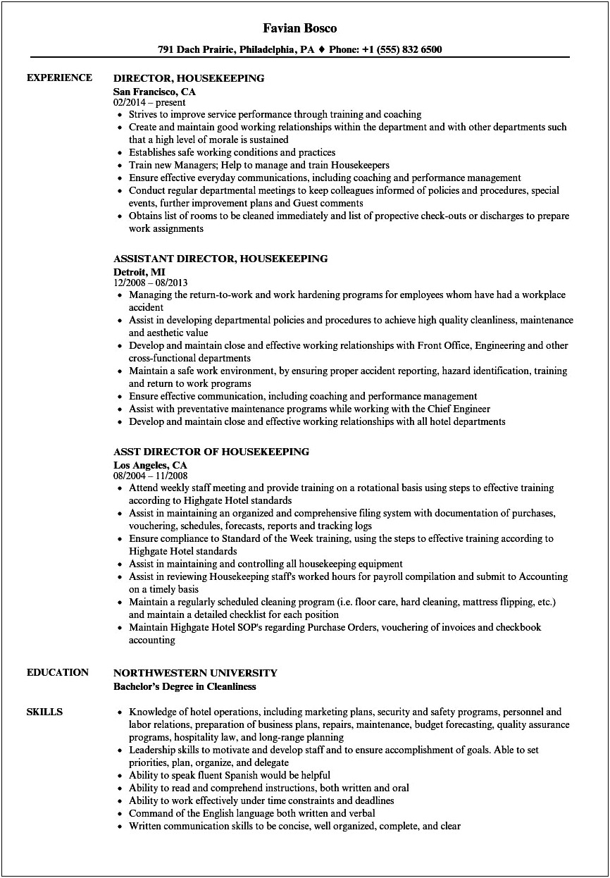 Resume Title Examples For Housekeeping