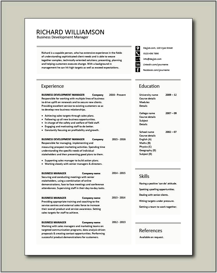 Resume Title For Business Development Manager