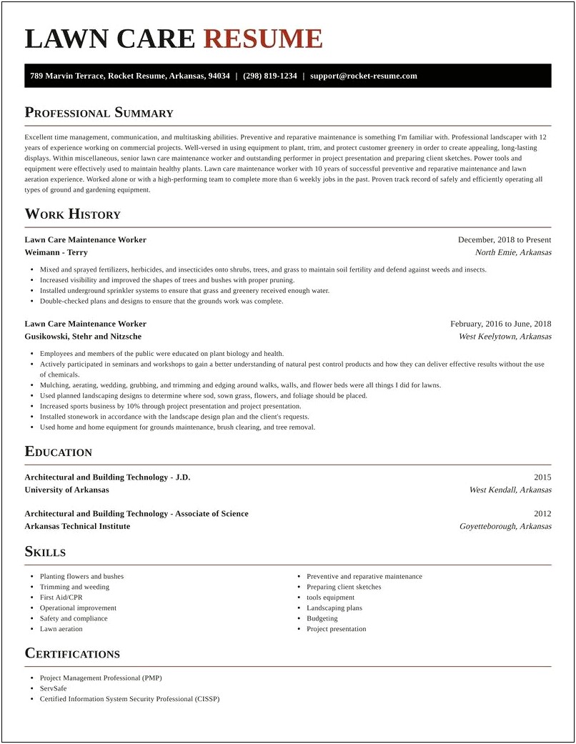 Resume Title For Lawn Care Worker