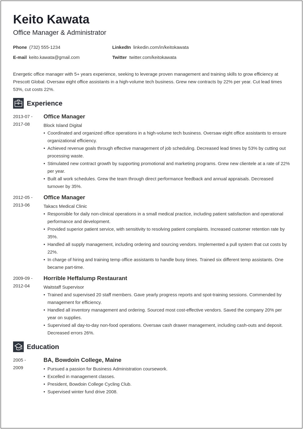 Resume Title For Office Manager
