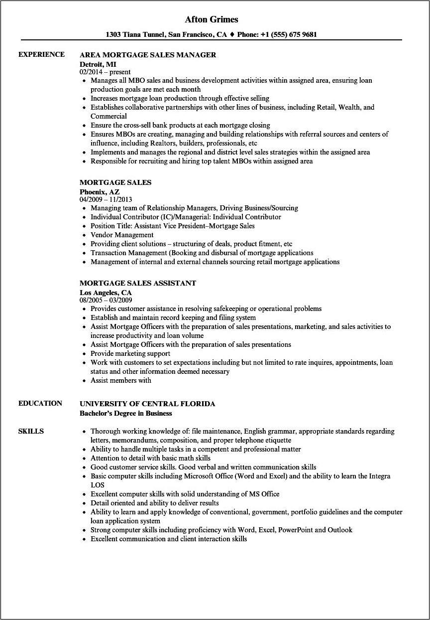 Resume Title For Sales Manager