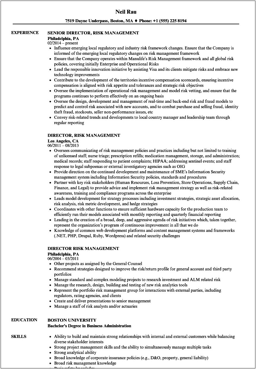 Resume Titles For Compliance And Risk Management