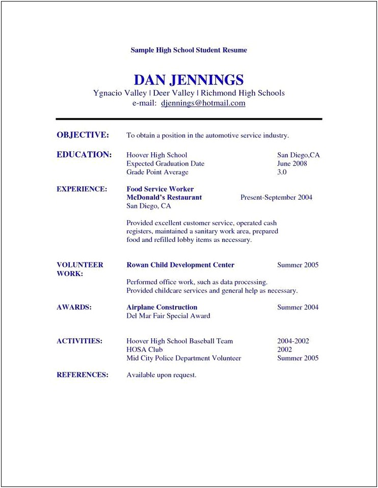 Resume To Apply T School Objective