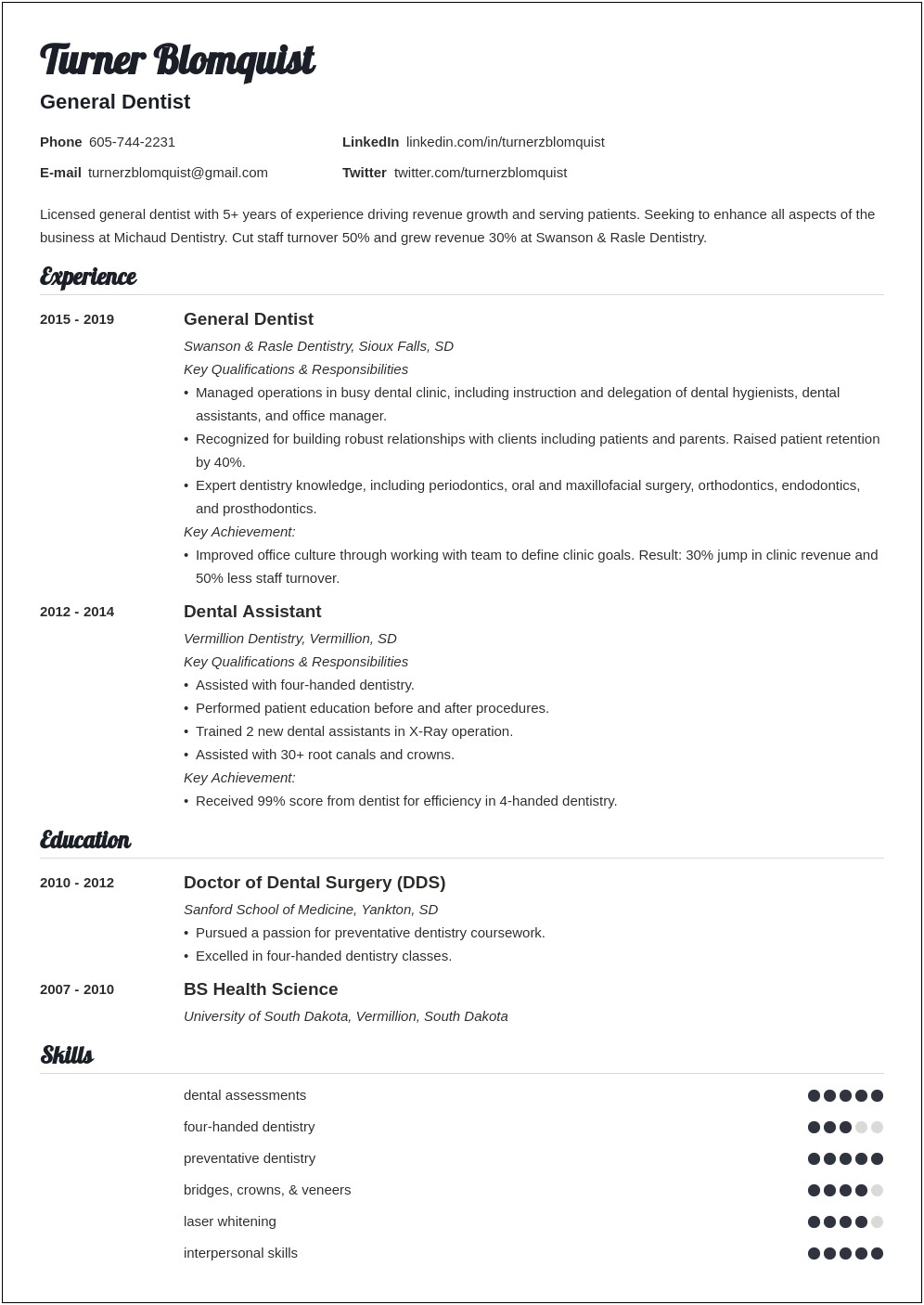 Resume To Get A Job As A Dentist