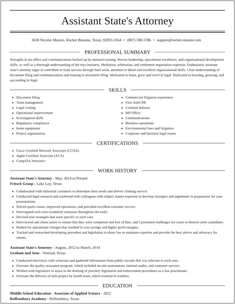 Resume To Get Job As State Attorney