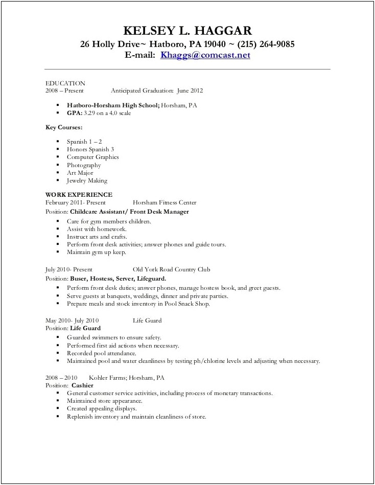 Resume To Work At A Gym
