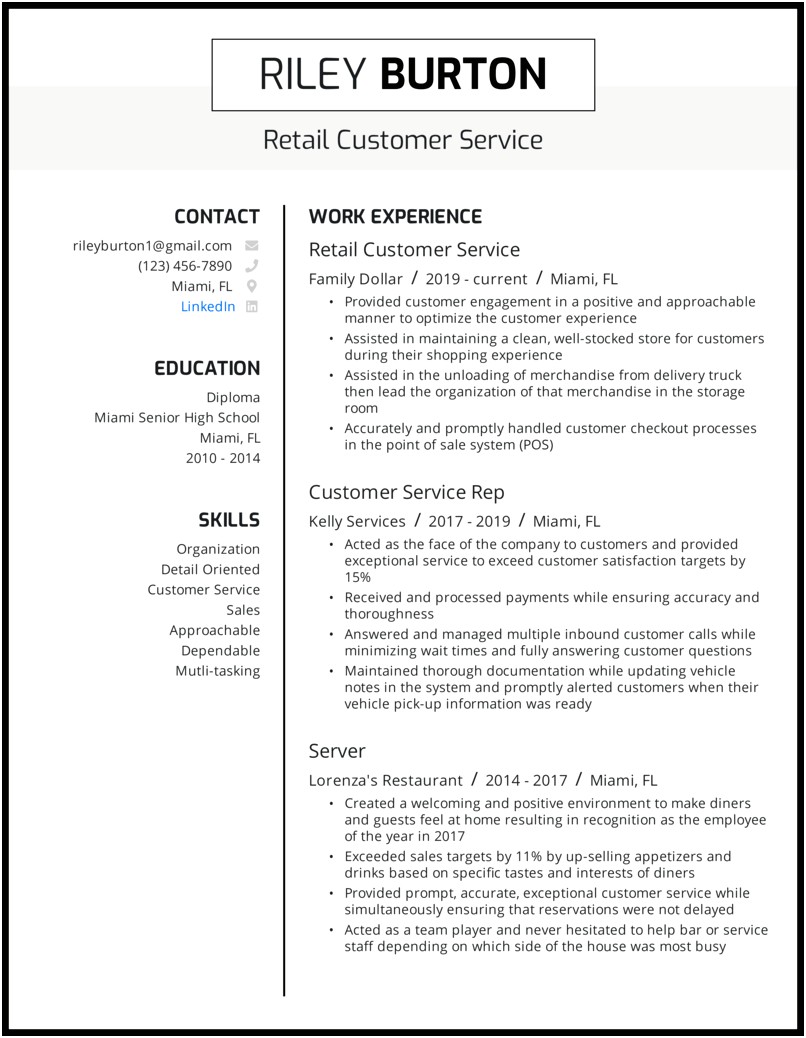 Resume To Work In A Store