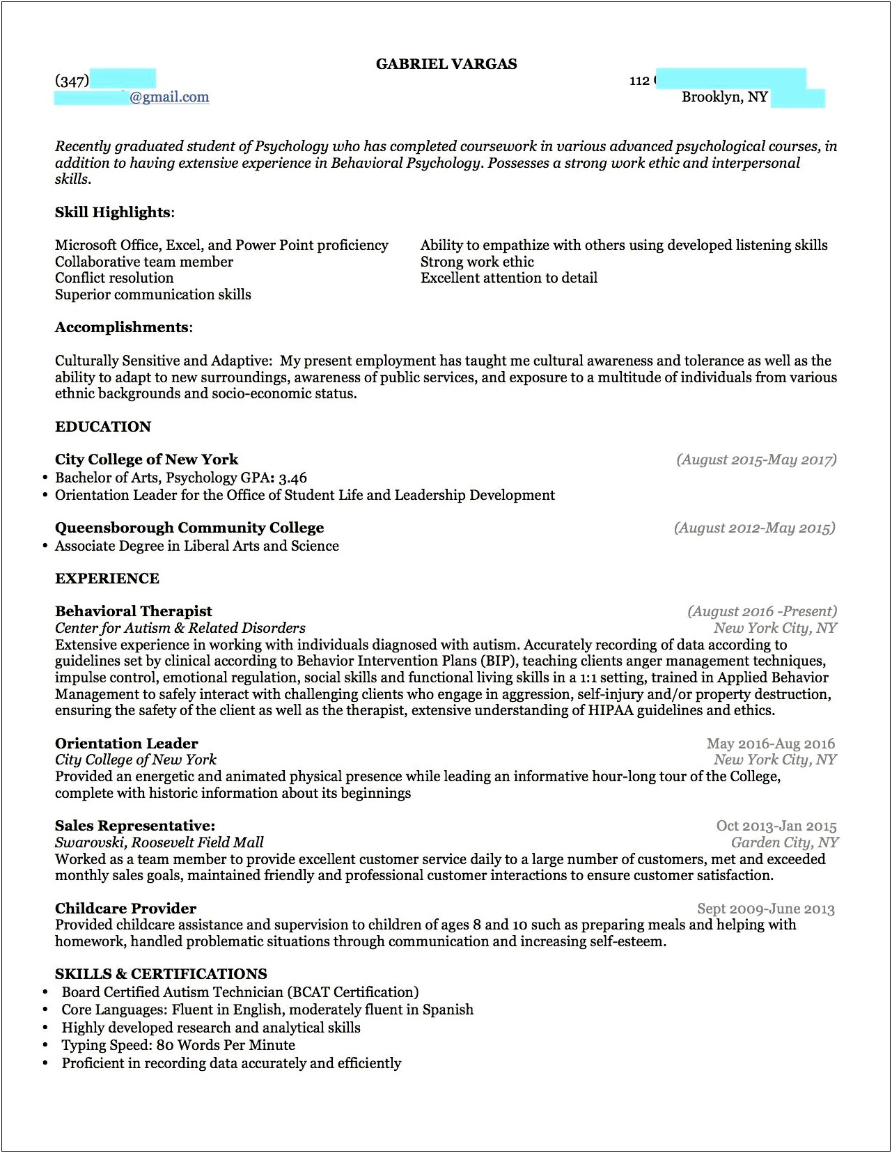 Resume Transition Daycare To Office Work