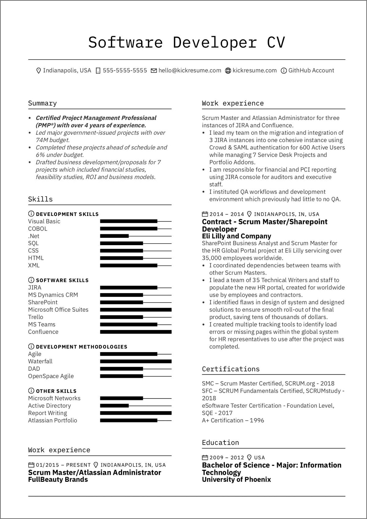 Resume Usa Software Developer Example
