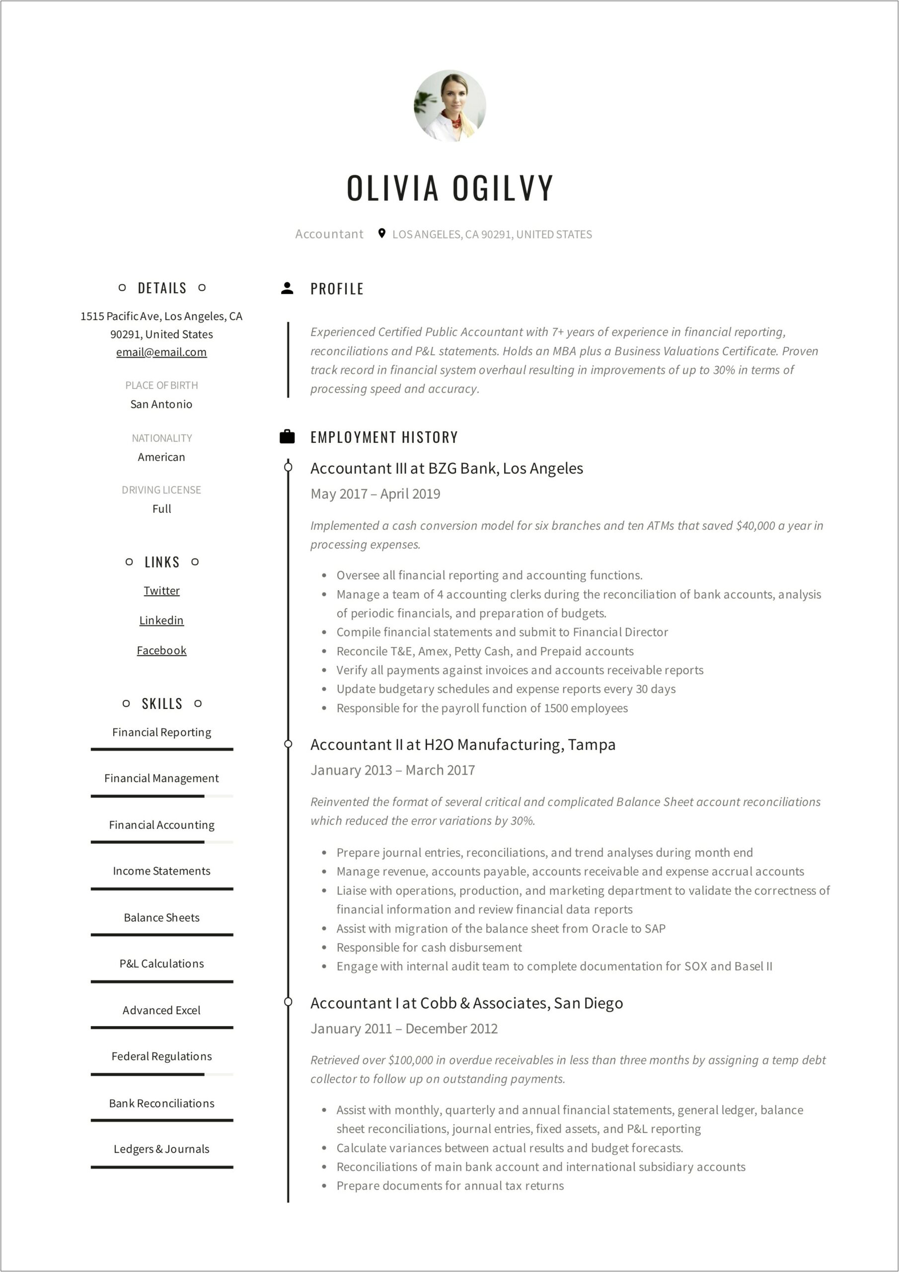 Resume Value Statement Examples Cpa