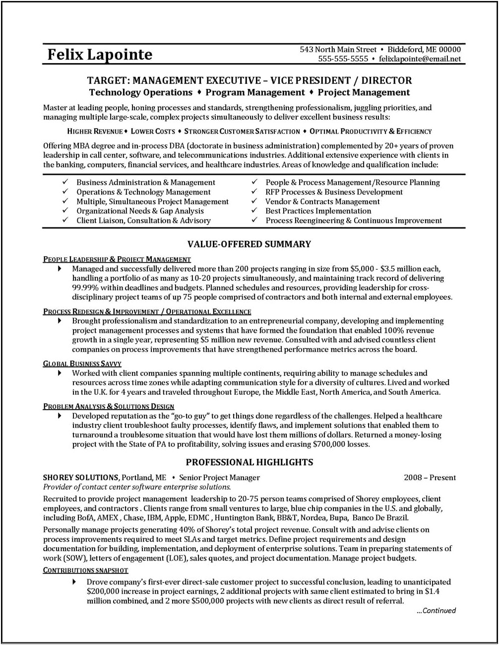Resume Verbiage For Project Manager