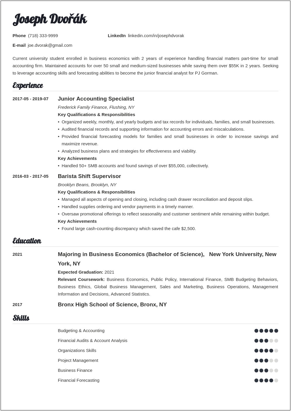 Resume While Working On Second Degree