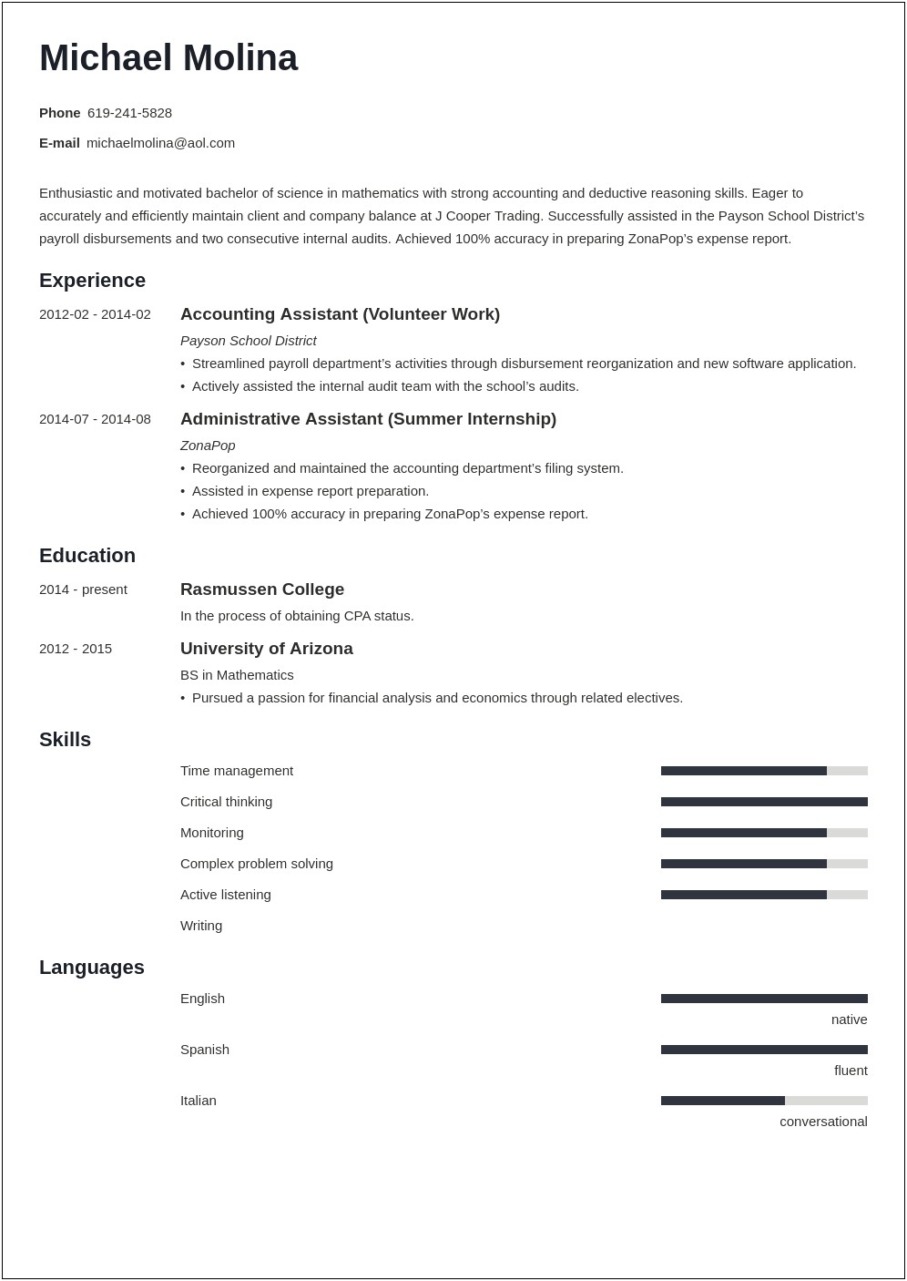 Resume With Accounting Field With No Experience