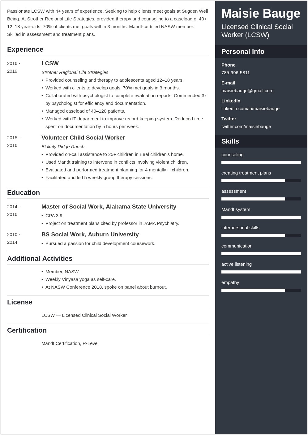 Resume With Certified Case Manager