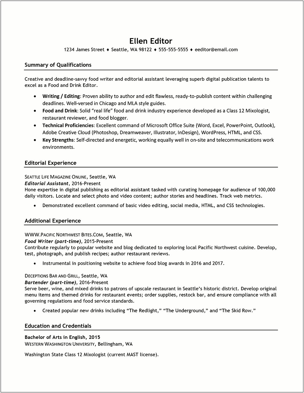 Resume With Contract Positions Examples
