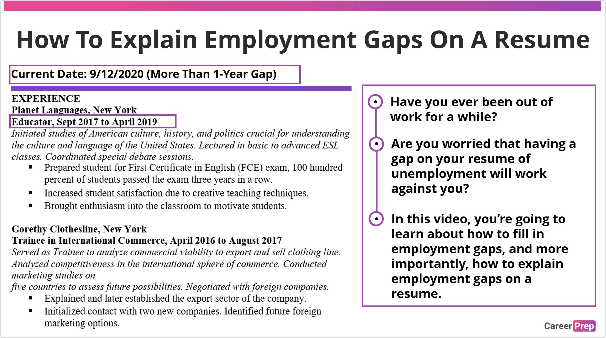 Resume With Employment Gap Examples