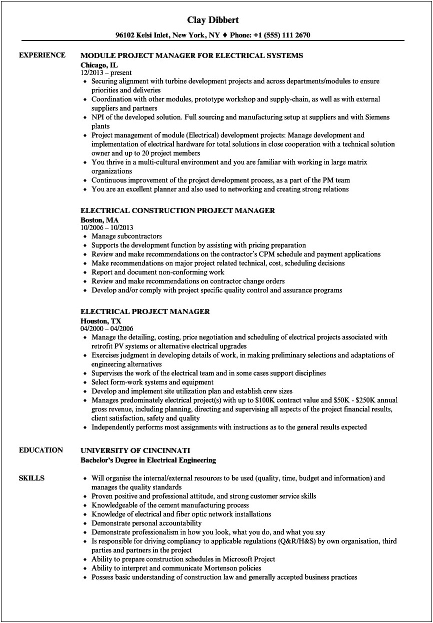 Resume With Executive Summary Electrical Engineer