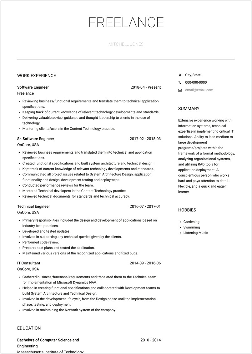 Resume With Freelance Project Sample