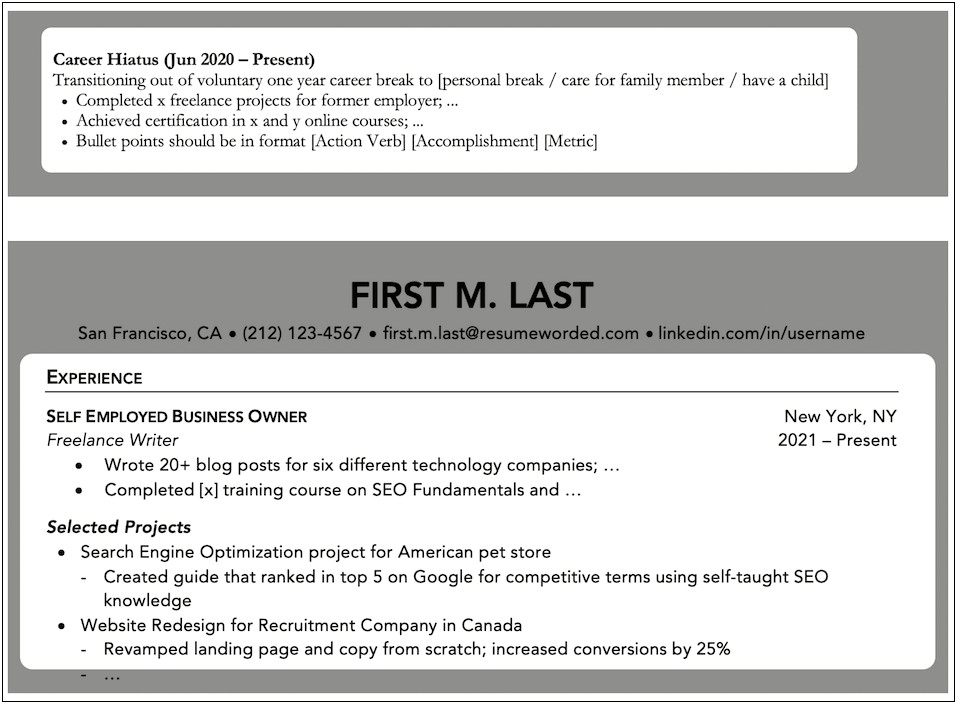 Resume With Gap In Employment Example