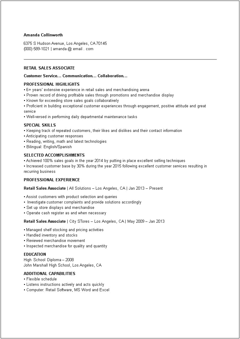 Resume With High School Diploma Word Template