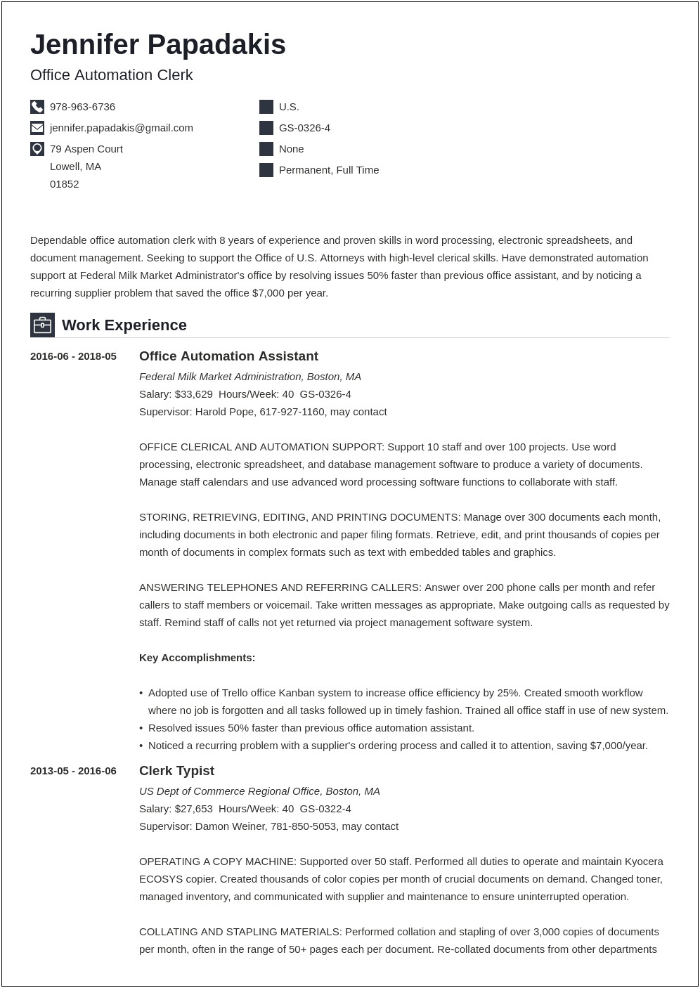 Resume With Hours Worked Per Week