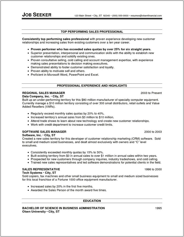 Resume With Impressive Sales Numbers Example