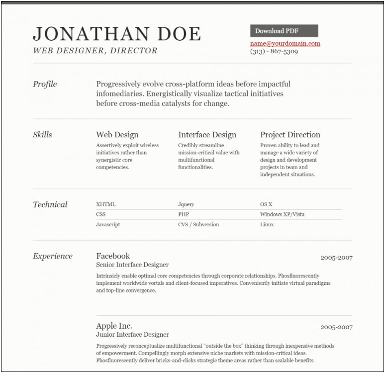 Resume With Javascript And Css Experience