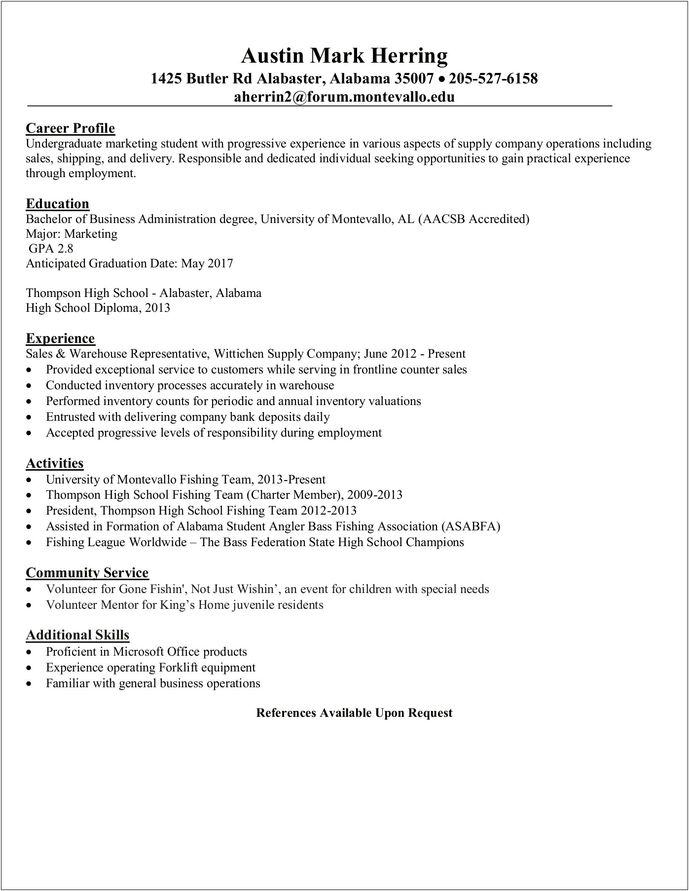 Resume With Just High School Education