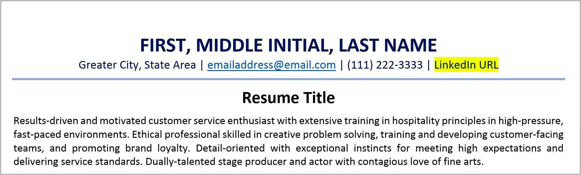 Resume With Linkedin Url Example