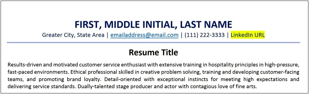 Resume With Linkedin Url Sample