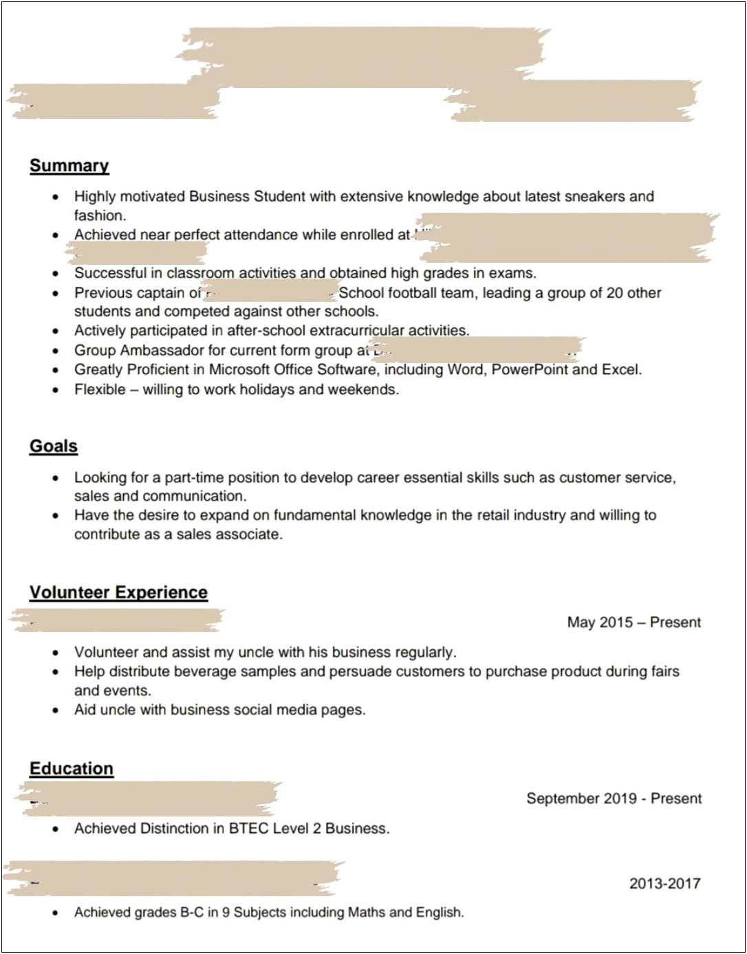 Resume With No Experience Applying To A Retail