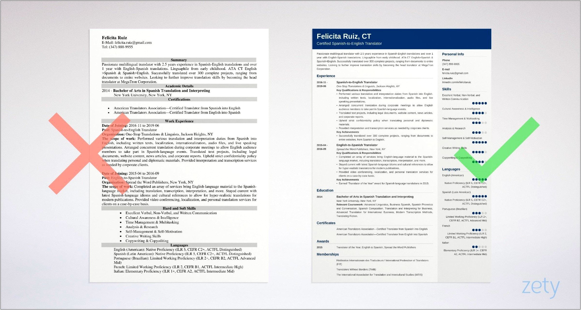 Resume With No Relevant Experience Translator